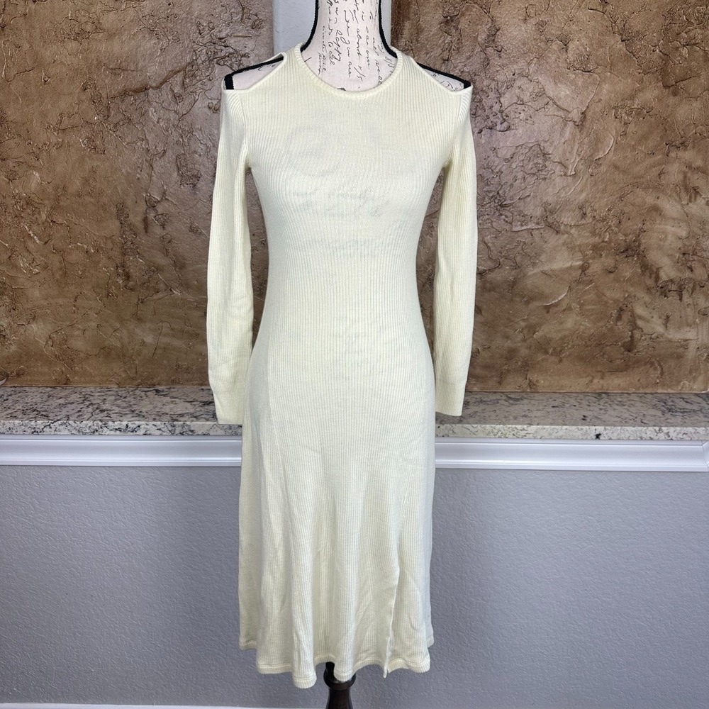 Stella Mccartney Bodycon Dress Womens 36 Long Sleeve Ribbed Knit Cream Italy